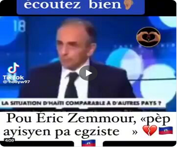 Pour Eric Zemmour le peuple Haïtien n’existe pas